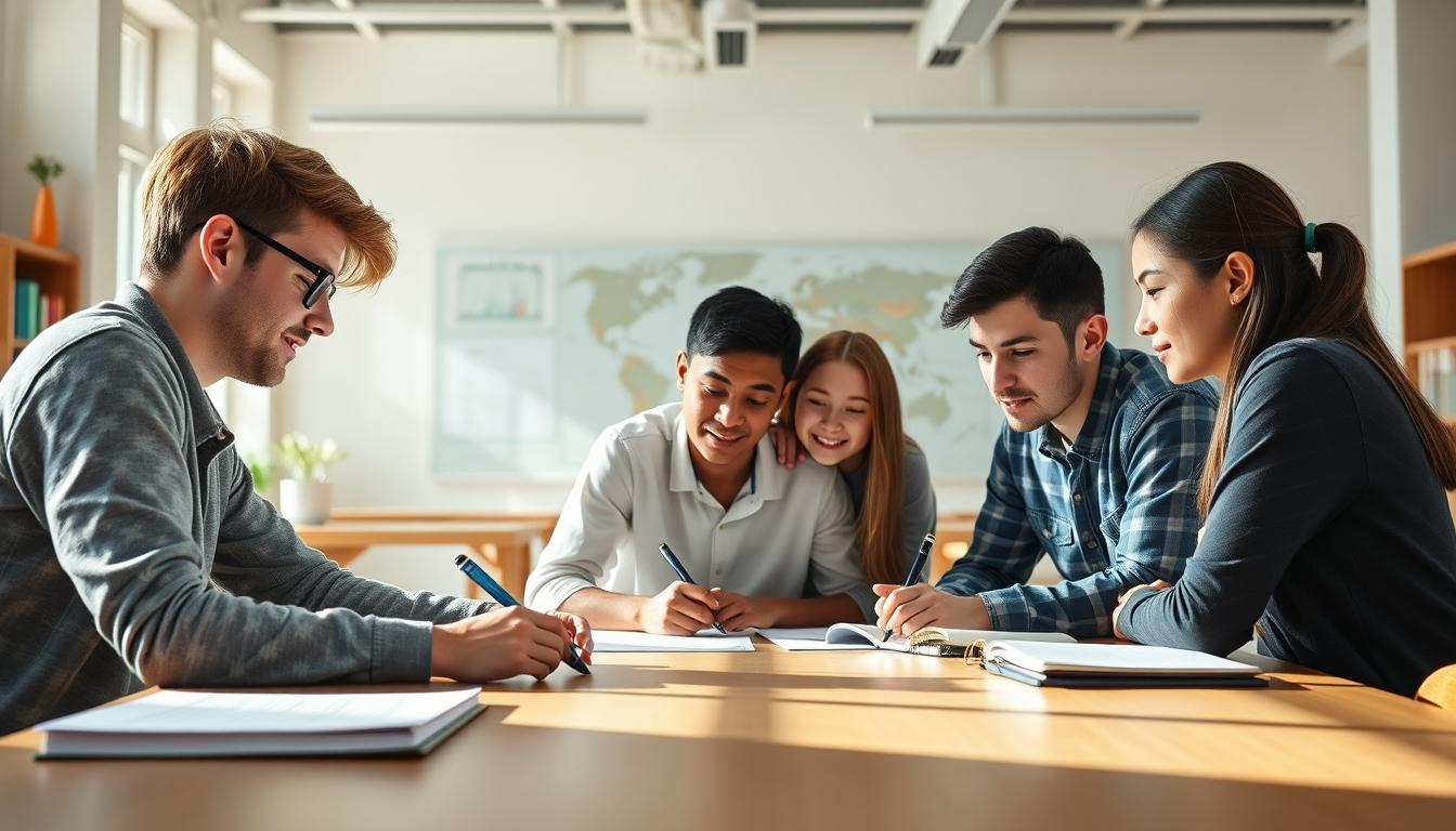 Student using a study guide to organize academic notes