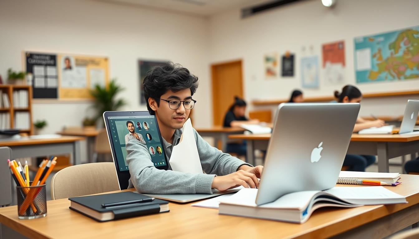 Student using learning strategies while studying